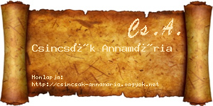 Csincsák Annamária névjegykártya